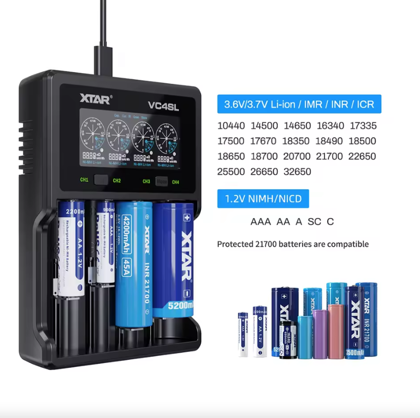 XTAR VC4SL 18650 21700 Batterioplader USB C Hurtigopladning Miljøvenlig Multifunktionel Oplader til Teknologitilbehør