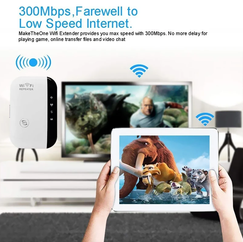 WiFi-repeater trådløs signalforstærker udvidet netværksforstærker hjemmerouter gennem væggen soveværelse modtag bevægelse