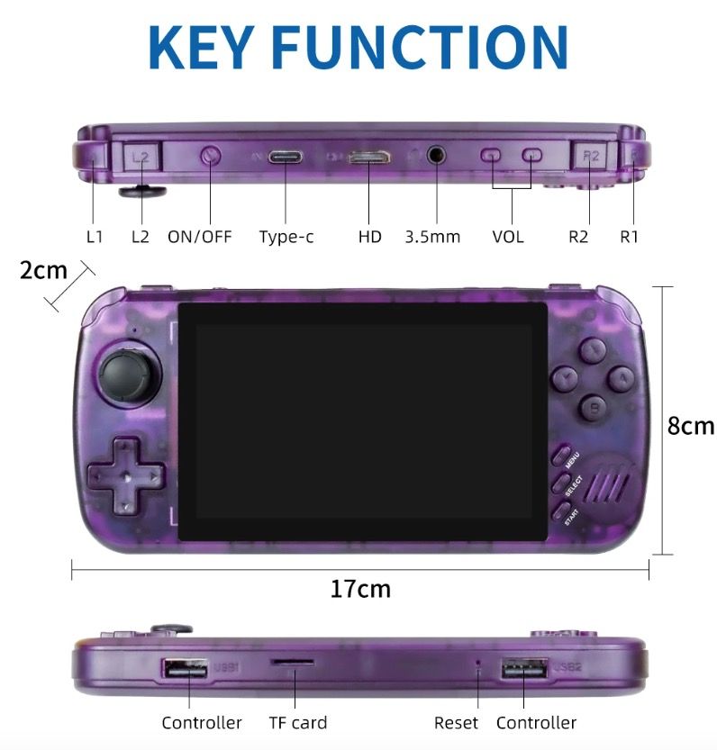 POWKIDDY X39pro Håndholdt videospilkonsol 4,3 tommer IPS retrospil med PS1-support og HD-output