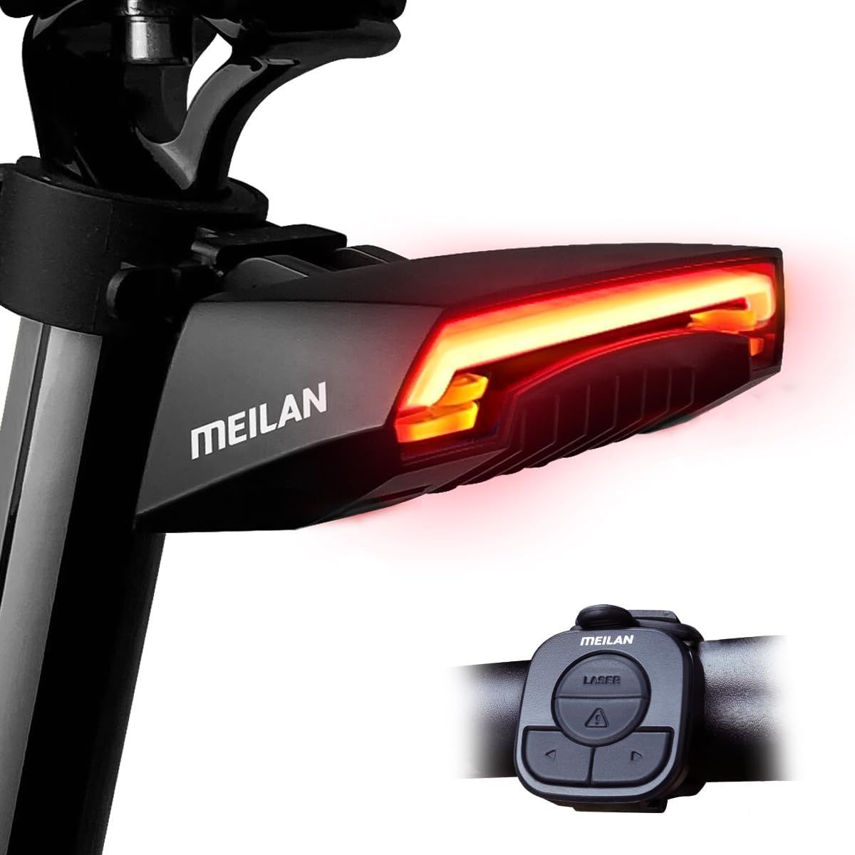 Meilan X5 Smart cykelbaglygte med blinklys og automatisk bremselys, trådløs fjernbetjening, cykel baglygte, USB genopladelig sikkerhedsadvarsel cykellys