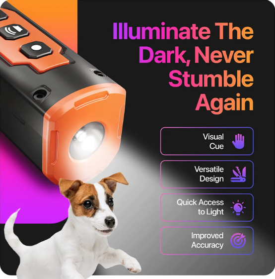 Genopladelig hund afskrækker med ultralydsteknologi, effektiv kontrol af hundegøen og LED-lygte