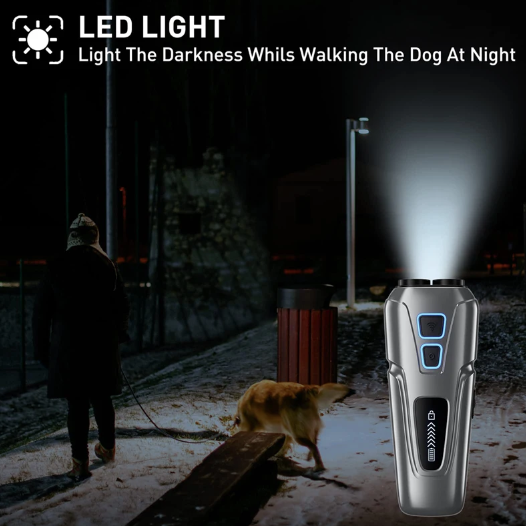 Ultrasonisk hundeskræmmer med LED-lommelygte, bærbar anti-gø-løsning, human hundetræningsenhed